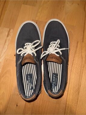 Sperry Charcoal Canvas Boat Shoes with White Laces